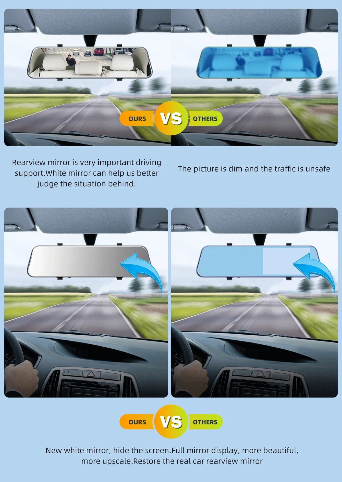 Touch Full Cars, for IPS and Screen Front Loop Camera Cam Mirror Dual Assistant Recording, TOGUARD Rear Rear Parking Camera, Monitor, 5'' G-Sensor, Dash View with Dash Mirror HD Parking 1080P
