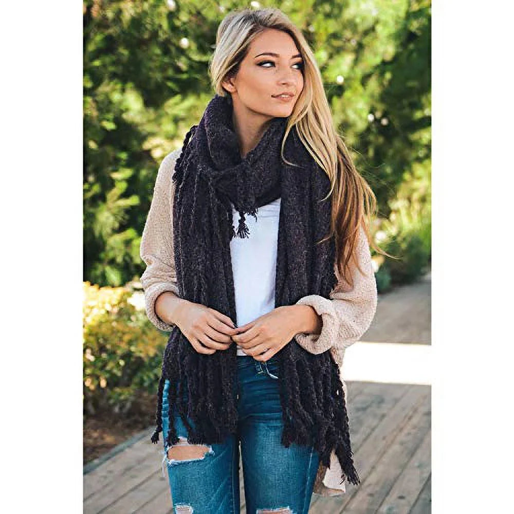 (Purple) Scarves Blanket Solid Tasseled Chunky Cozy Soft Pashmina Plaid Infinity women Lightweight Winter Quality Classy Scarf for Warm Oversized Scarfs Shawl