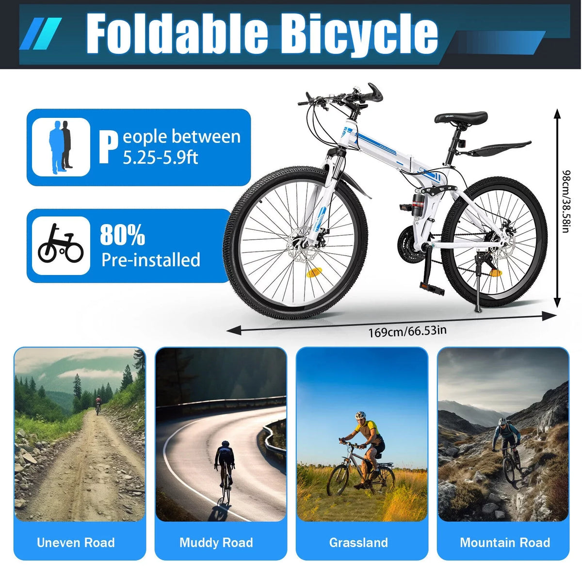 26" School Bike Bicycle Bikes Disc Brake Men Folding Dual SHZICMY Speed 21 Mountain MTB