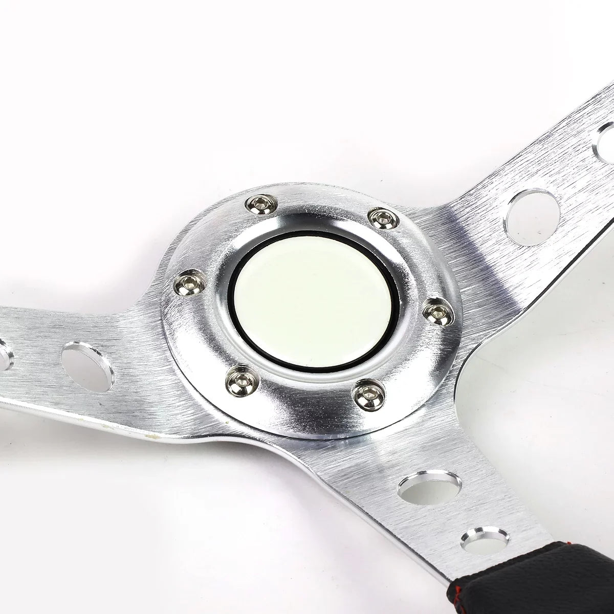 Spoke Silver Steering SW-T520-SL-RD PVC 350mm Red Stitched Wheel Racing Motoring Leather 6-Bolt DNA