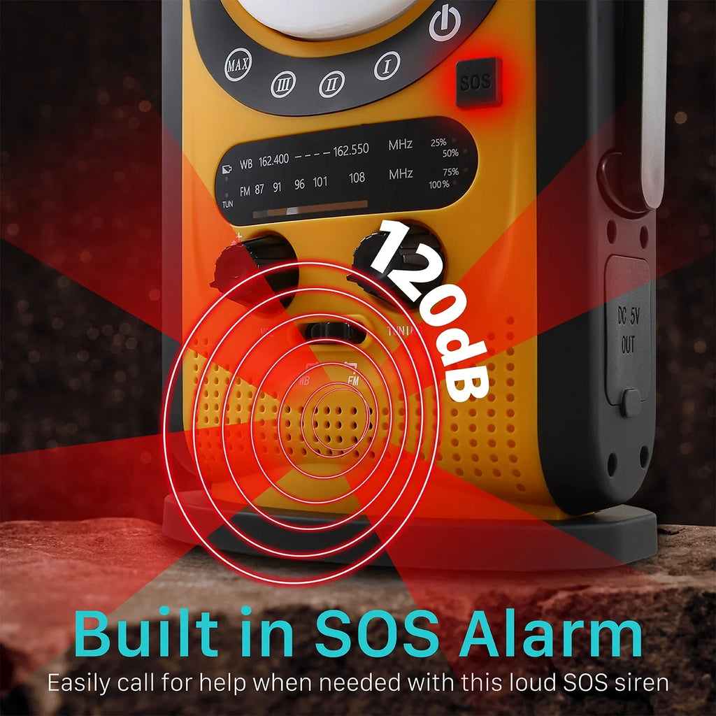 Outdoors (Model & Weather Crank with Light, Alarm Alert, 6,000mAh A7) SOS Charging, & Emergency Camping Bank for Power Radio FosPower Reading Lantern Solar FM/NOAA Charger Weather Hand &