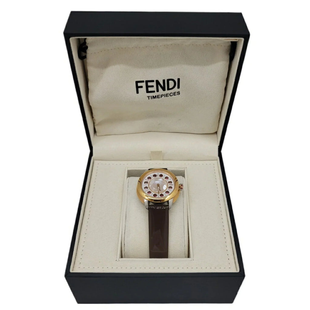 Colors Quartz Spinel Enamel 3 FENDI Eye Women's Topaz Shell Pre-Owned Brown Watch New) Black SS Fendi Fashionable Clock Shine Belt (Like