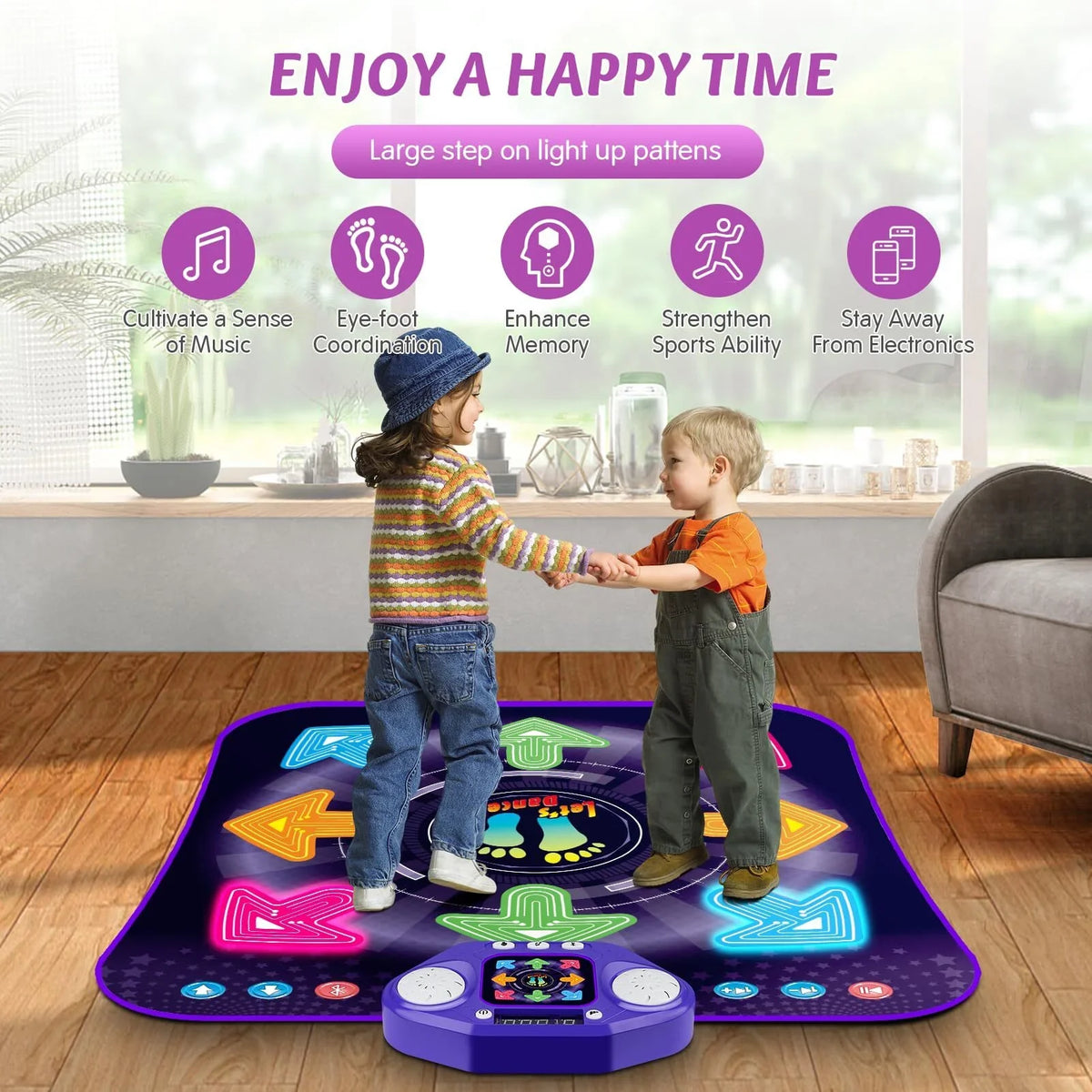 for Easter Light 5 9 Year Year 3 Game Kids, 4 Modes, PAFOLO Dance Pad Mat & Dance with Wireless Xmas Music 8-Buttons 6 Boy 5 Old 8 Girls Bluetooth, Old 3-12 Gifts for Toy Up Toys with Dance 7 10+