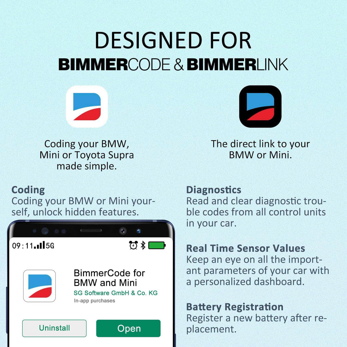 BMW/Mini, with BimmerCode, OBD2 Tool Features Hidden in II Diagnostic OBD Android Windows Scanner Work vLinker Unlock Diagnostic Vgate BM Tool for Bimmercode Car and Bluetooth