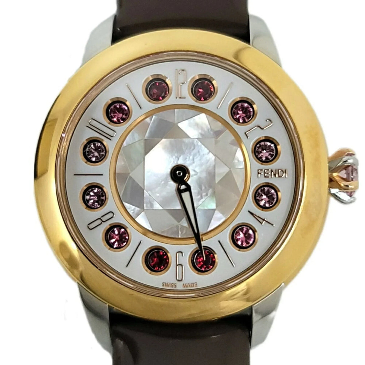 Colors Quartz Spinel Enamel 3 FENDI Eye Women's Topaz Shell Pre-Owned Brown Watch New) Black SS Fendi Fashionable Clock Shine Belt (Like