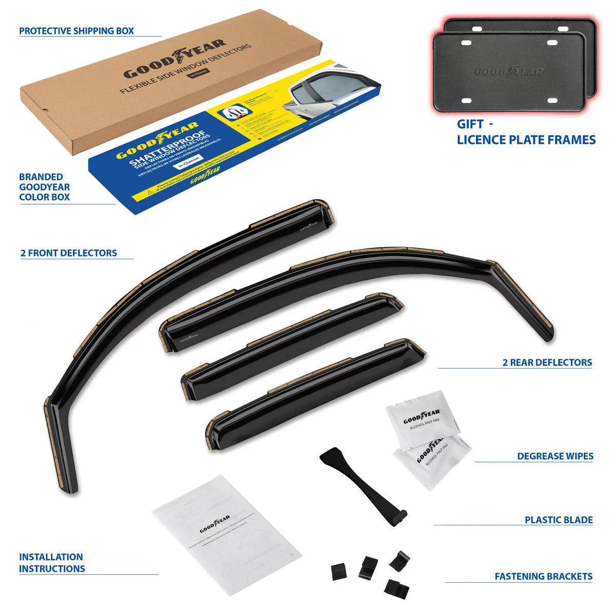 Guards, Trucks 4pcs. Shatterproof Deflector, Accessories, GY003409 Window Toyota Truck in-Channel 2016-2023 - Goodyear Rain Deflectors Tacoma Double Cab, Window Vent for Visors,