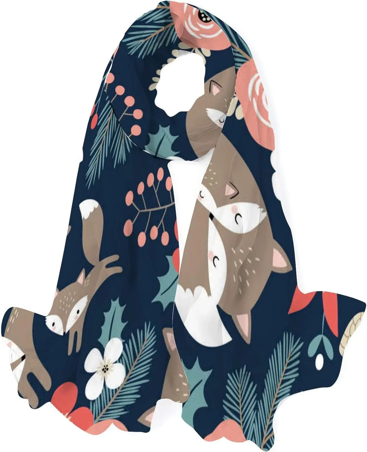 Flowers Shawl Wrap and Scarf Scarves Blue on Lightweight Dark Hyjoy Foxes Long for Silk Neck Women Girls Cute