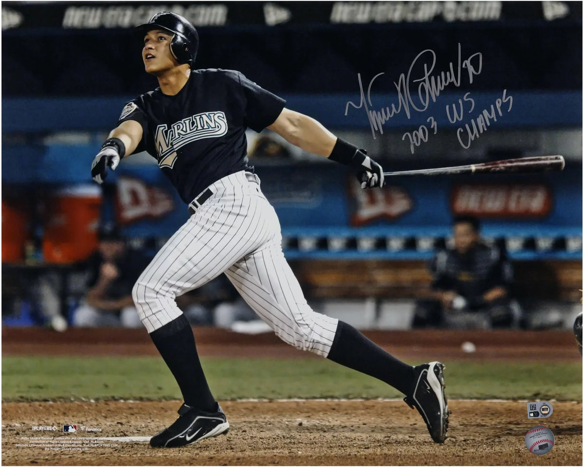 '- Hit 20" Cabrera Authentic Fanatics Certified 16" 2003 x Champs" Autographed World Inscription Miguel Marlins Series Florida "2003 Photograph with WS