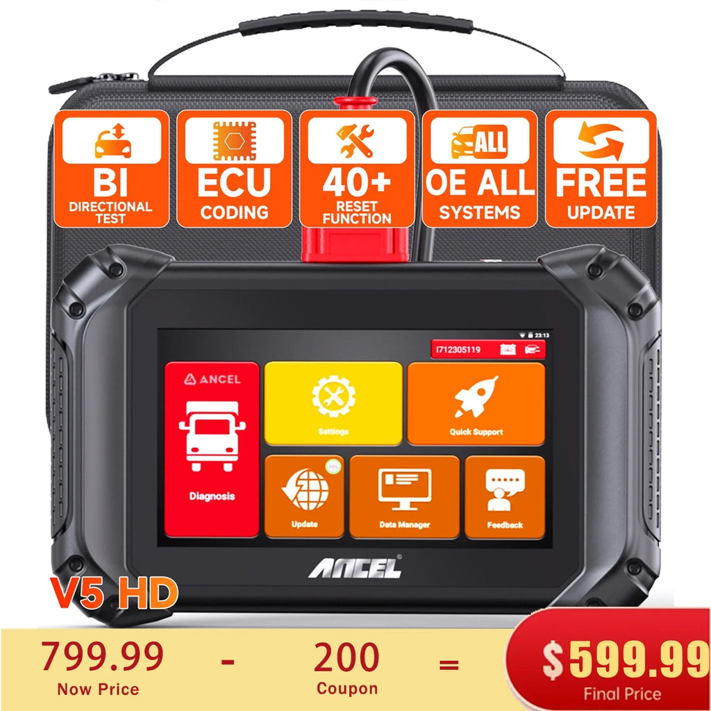 All Maintenance Scan Bi-directional Coding ECU Tool 2 40+ ANCEL Code Regen 1 DPF Truck for V5 OBD2 IN Truck Reset 24V Cars Tablet HD Diagnostic Scanner 12V System Diesel Scan Reader Truck Duty Heavy