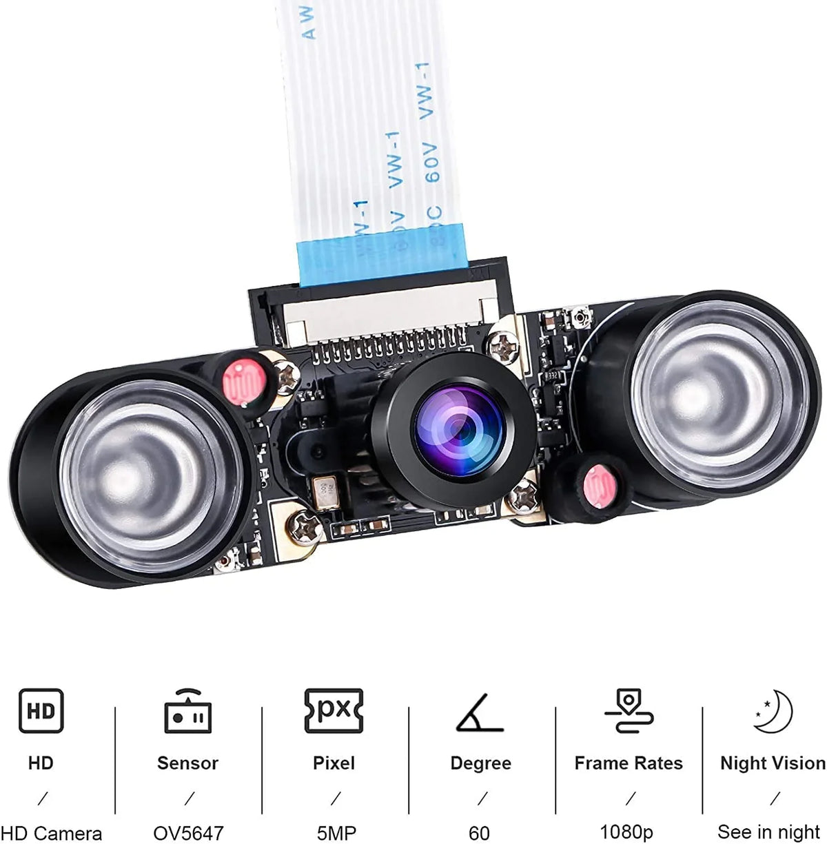 Webcam Vision Camera Compatible OV5647 Adjustable-Focus Module 1080p Video 5MP Raspberry 4 Camera Night Pi