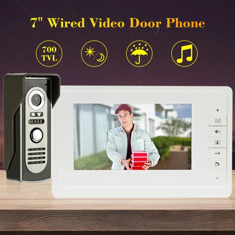 Unlock Visual View Phone Video Night Infrared for Indoor Home Door and with Wired Rainproof System Outdoor Monitor Doorbell 7” support OWSOO