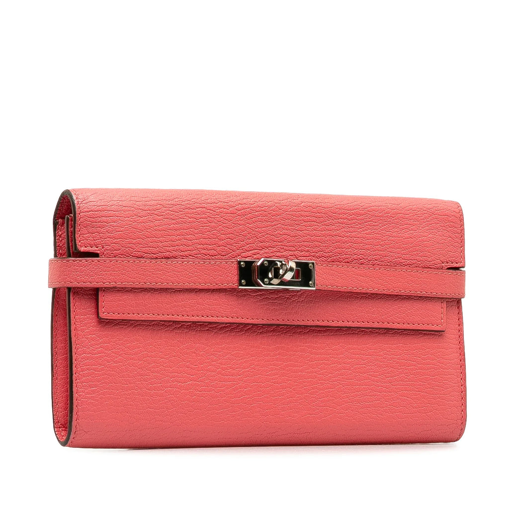 Authenticated Pre-Owned (Good) Wallet Leather Hermès Kelly Classic Wallets Pink Long Unisex Chevre Calf