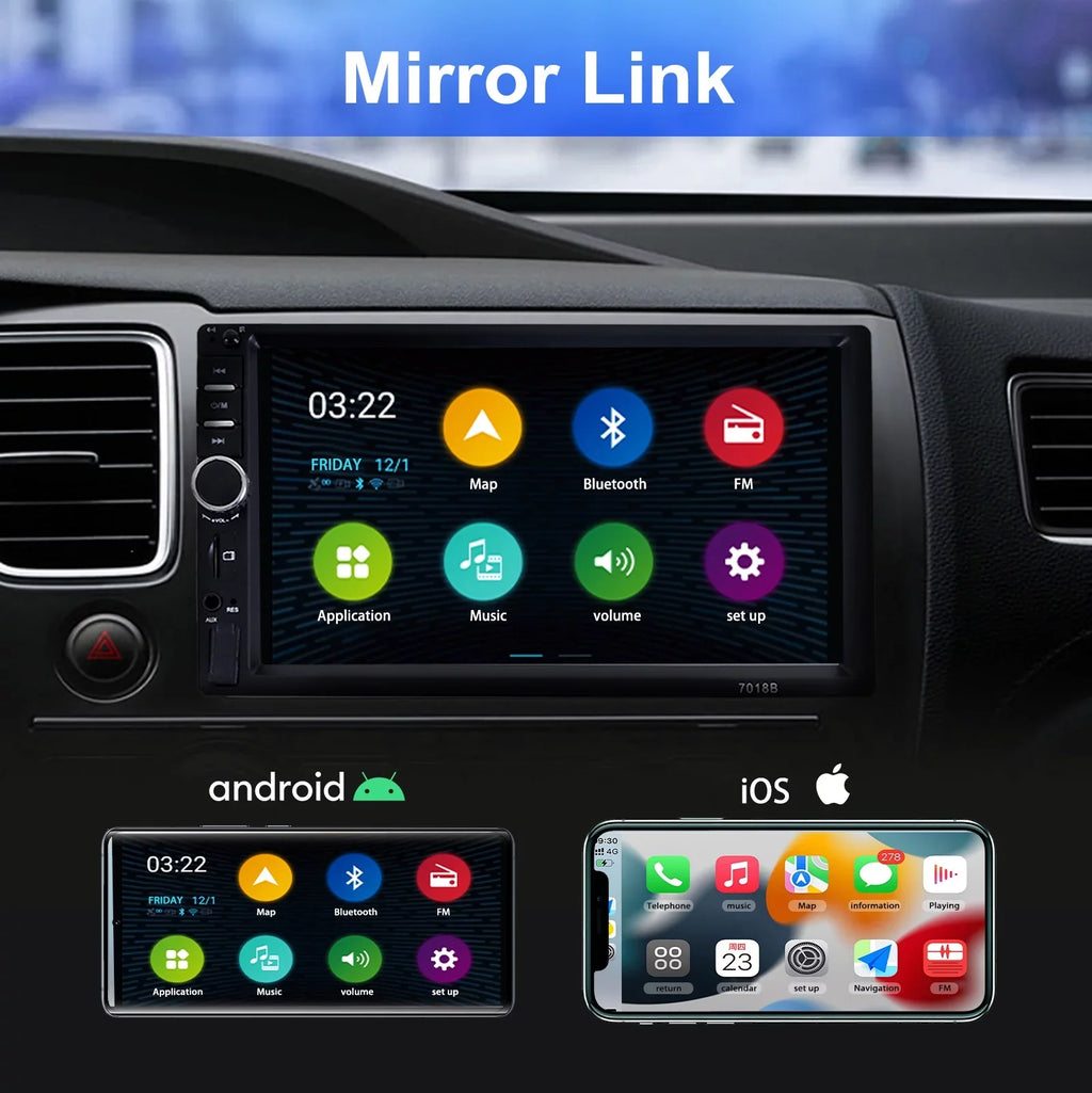 Double Receiver 7" Car Radio Stereo Free Touch Radio Link/USB/SD/AUX, Audio Screen Mirror Support Hands Bluetooth Backup Calling Radio - Car Camera Din Car with