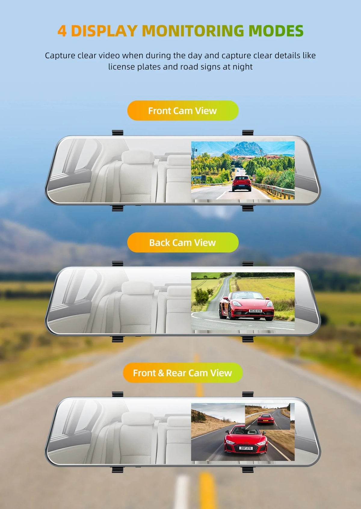 Touch Full Cars, for IPS and Screen Front Loop Camera Cam Mirror Dual Assistant Recording, TOGUARD Rear Rear Parking Camera, Monitor, 5'' G-Sensor, Dash View with Dash Mirror HD Parking 1080P