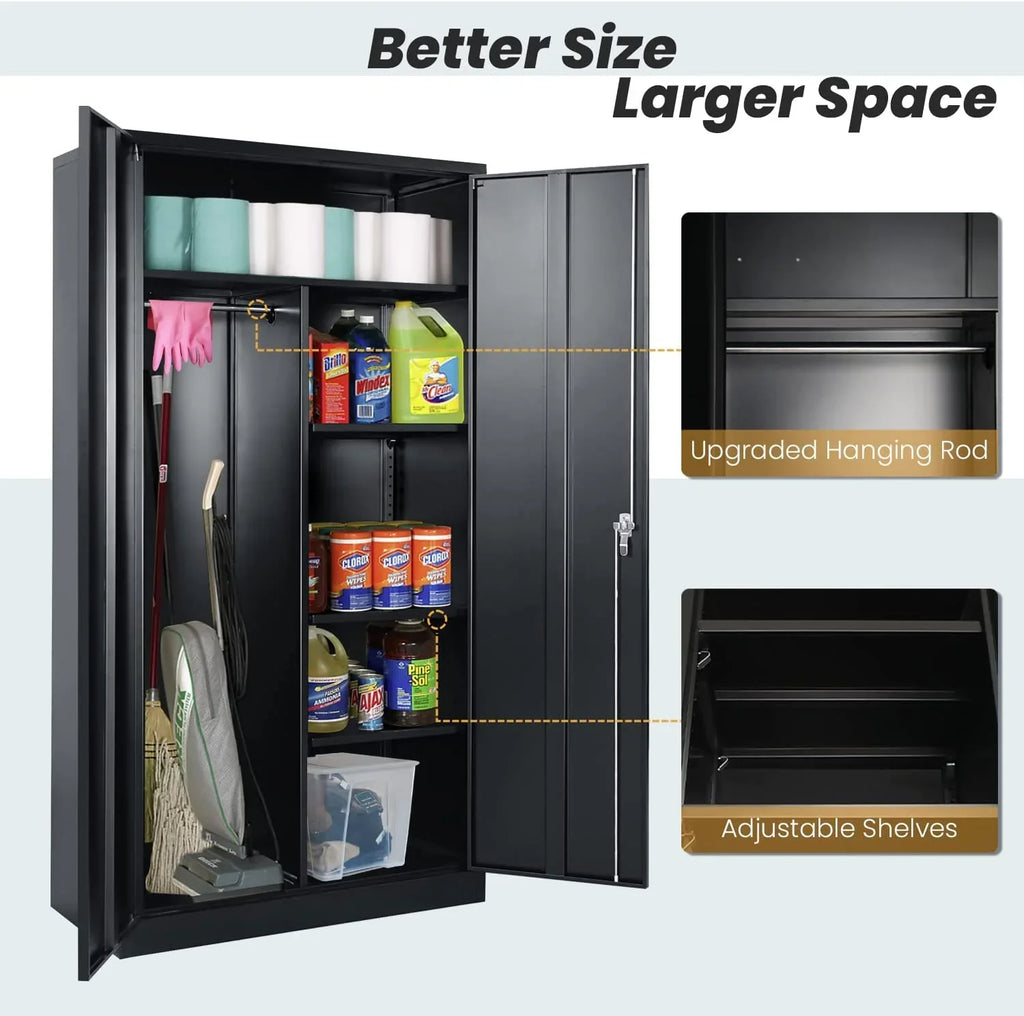Clothing Metal and Office Employee Cabinet Lock Locker Freestanding Steel Door Shelves Coat (Black) Cabinets for Locking Garage Wardrobe with Home 72'' with HOOMHIBIU