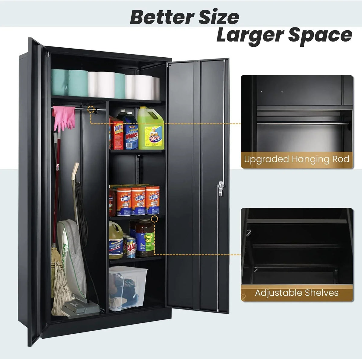 Clothing Metal and Office Employee Cabinet Lock Locker Freestanding Steel Door Shelves Coat (Black) Cabinets for Locking Garage Wardrobe with Home 72'' with HOOMHIBIU