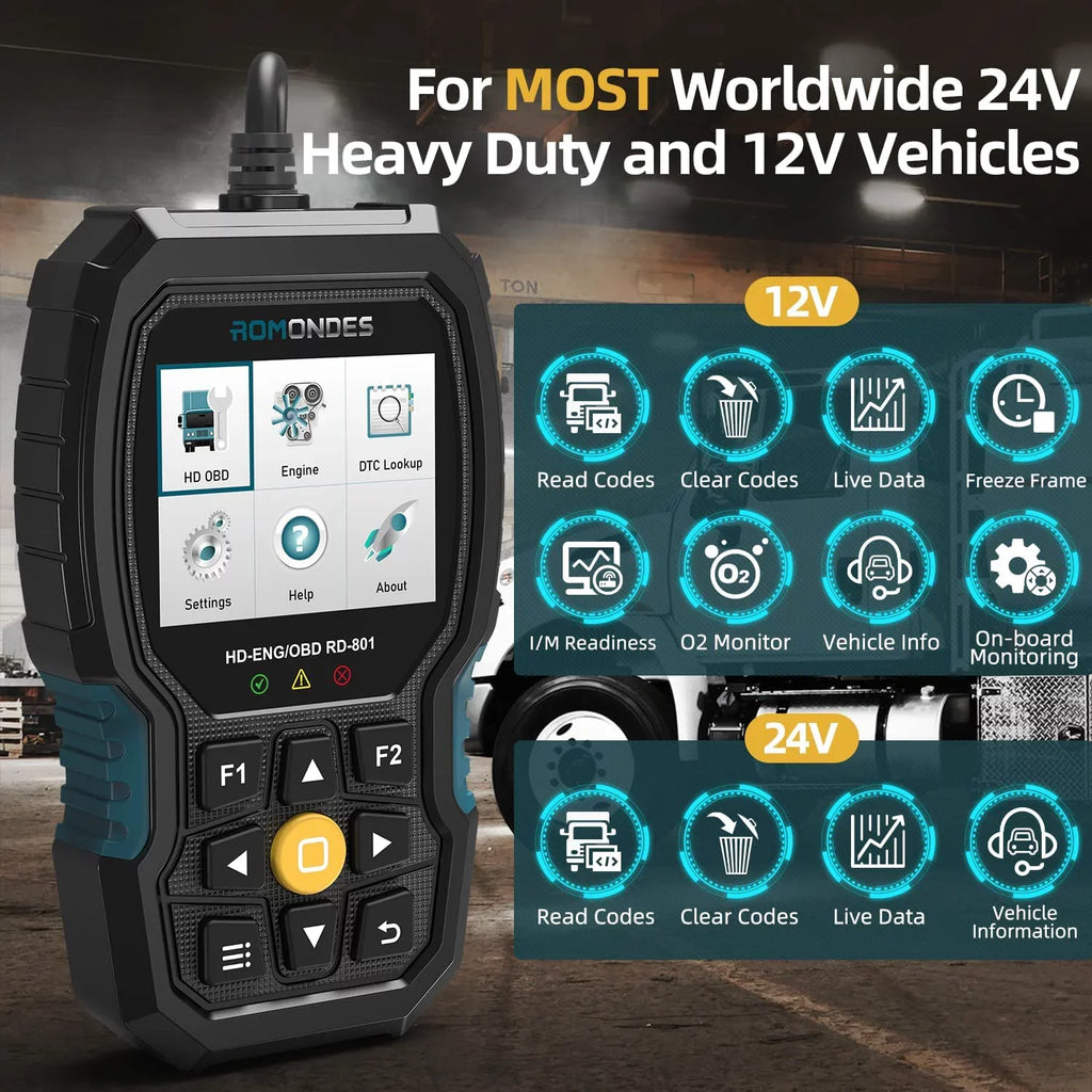 Fuso, Code RD801 1 Romondes Tool UD Auto , & for Scania, Diesel Scanner OBD Check OBD2 Truck 2 Cummins, Truck Heavy DAF Tool OBD Car Engine Diagnostic in Hino, Man, Reader HD Scan EOBD Scanner Duty