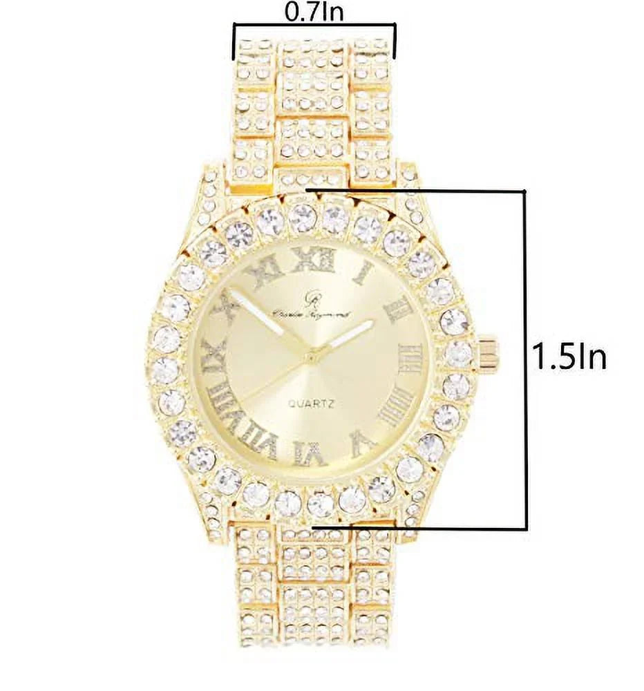 Numerals Iced ST10327LA (Gold-Gold) Raymond - Big Rocks Fully Out Blinged Dial Hop Roman Charles Women's with Hip Out Wristwatch
