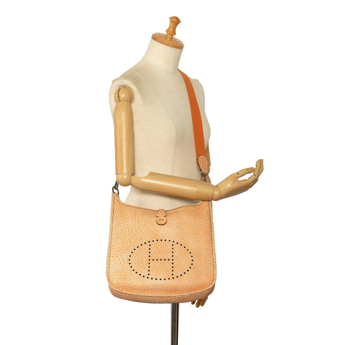 Unisex Evelyne Authenticated Orange Buffalo Leather Crossbody Hermès Pre-Owned PM Bag Dalmatian Calf I (Good)