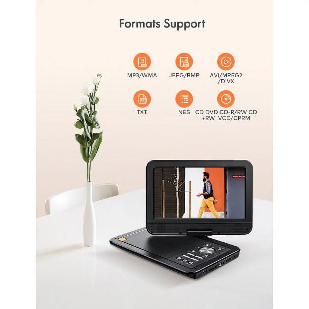 Swivel Hours Kids Battery Portable Built-in 9.5" Yoton Screen, Player 4-6 and for DVD Car, 7.5" with HD