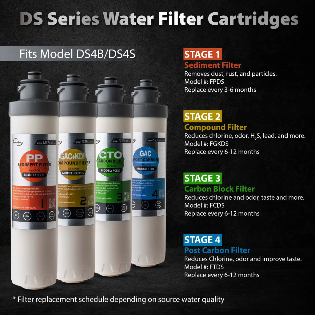 and Post (Pack for Block Cartridge Filter of DS4B Set Filter Sediment F4DS Replacement 1) Carbon Filter iSpring & Filter, Supply 6-Month Compound Filter, Pack DS4S, Carbon