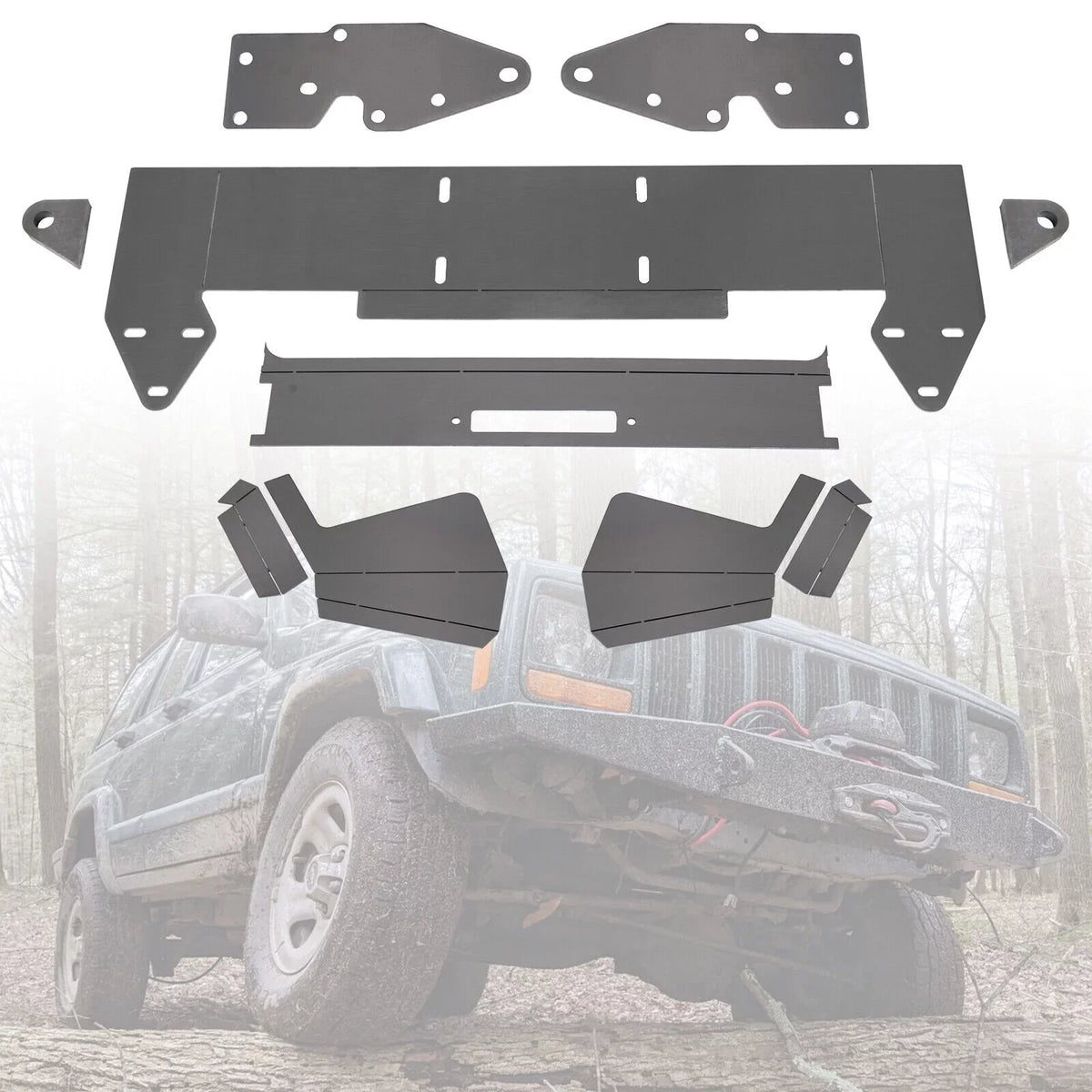 KOJEM DIY Bare Mount for Plate Front Winch Kit Cherokee 1984-2001 Jeep Bumper XJ Metal