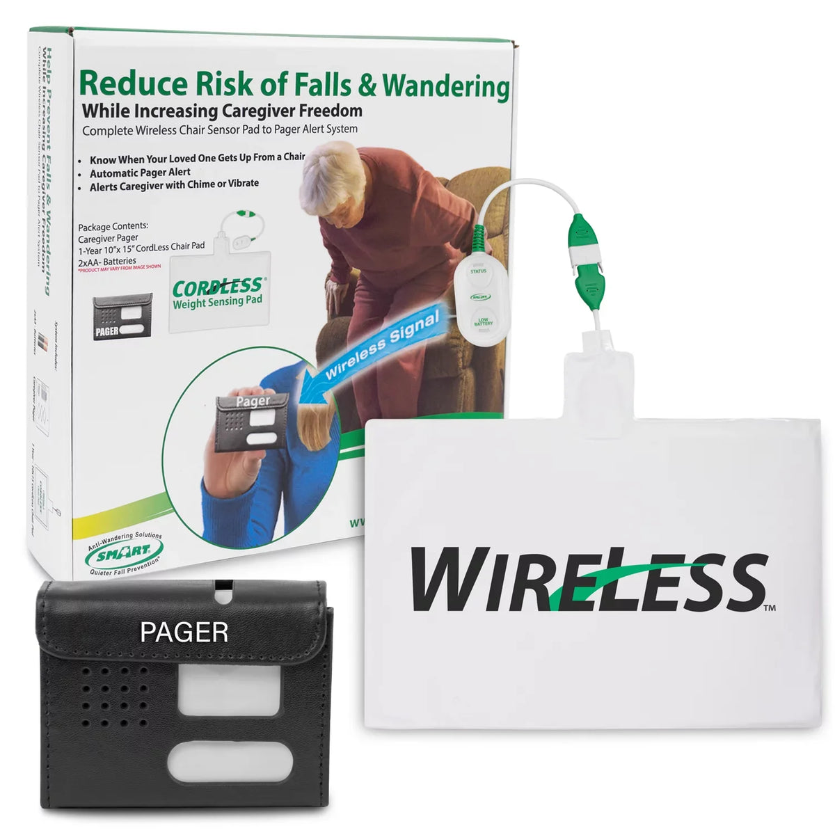 Wireless Caregiver with Prevention | with x 10" Pager System Smart Sensor Alarm | to Caregiver Cordless for Fall 300' Sensor Chair Chair Alarm up 15" and for Chair Weight Alerts Range Pressure Alarm