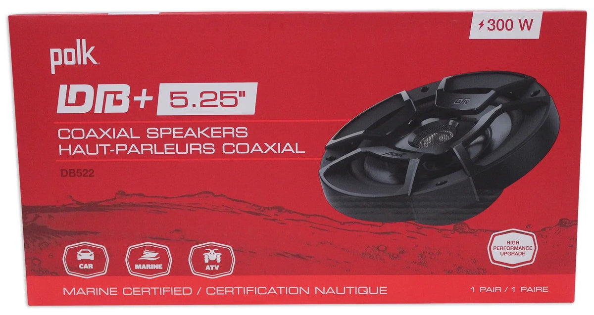 Polk Rockville with Audio RPB1 Speakers Bundle 600w Audio Car (2) Watt 5.25" Marine/ATV/Motorcycle/Boat (2) 10 DB522