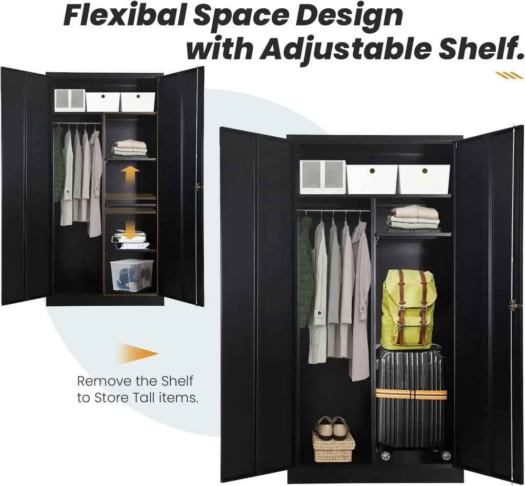 Clothing Metal and Office Employee Cabinet Lock Locker Freestanding Steel Door Shelves Coat (Black) Cabinets for Locking Garage Wardrobe with Home 72'' with HOOMHIBIU