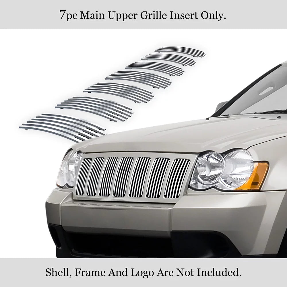 Cherokee 8x6 Main N19-S04566J SRT8 Overland Compatible Premium Stainless Grille APS Upper Jeep with Billet Chrome 2006-2008 Steel Grand