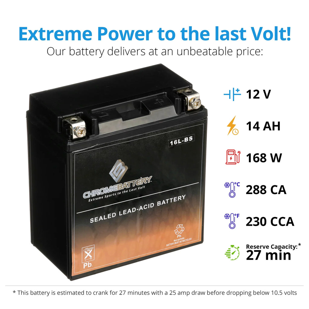YTX16L-BS Ah, 230 Volt,14 for Sx 12 Js550 Ski Kawasaki (16L-BS Chrome 550cc 1995 Battery CCA) Jet Battery
