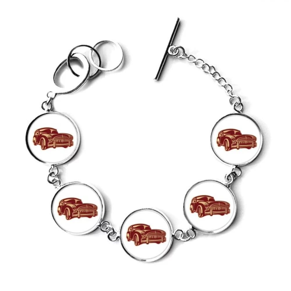 Outline Chain Bangle Jewelry Pattern Classic Deep Red Cars Charm Bracelet
