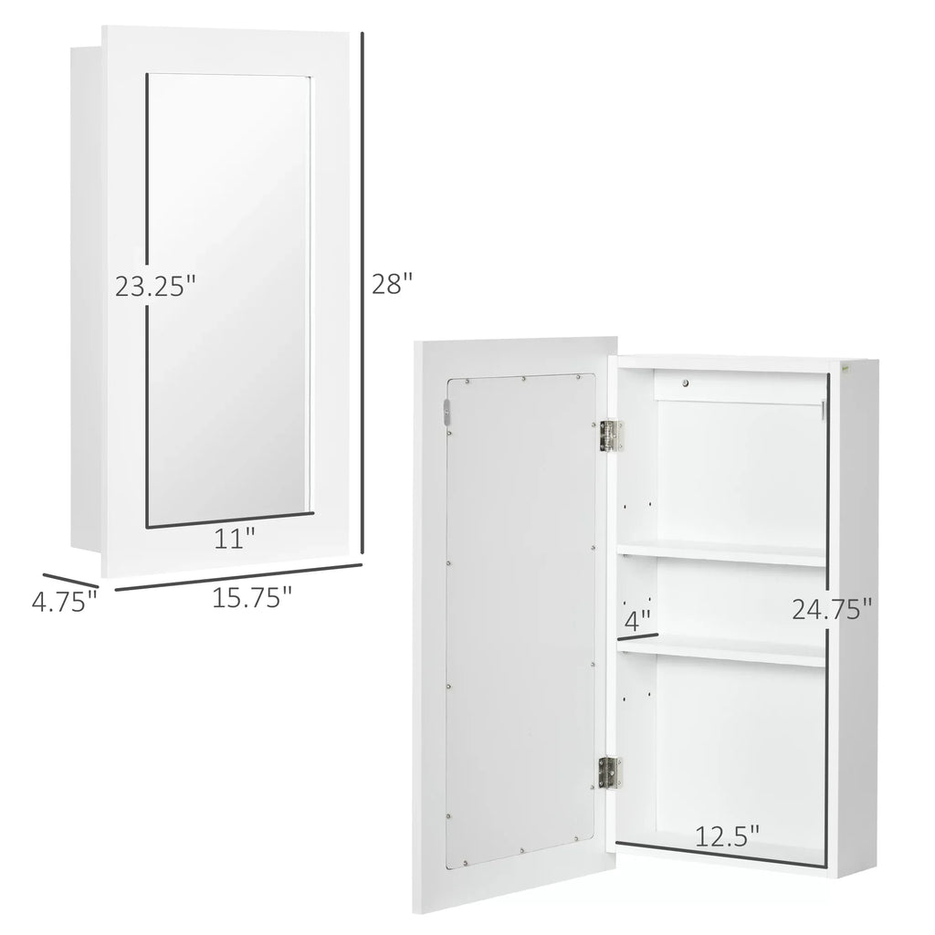 Medicine Bathroom Cabinet, Mounted Cabinet, Wall Mirror kleankin White