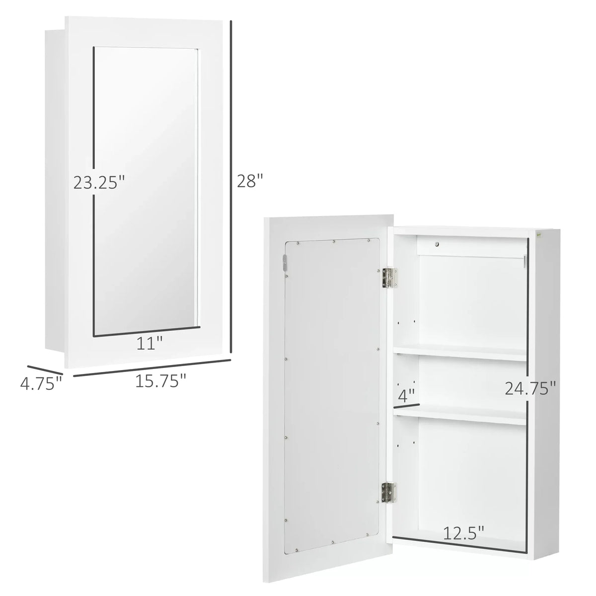 Medicine Bathroom Cabinet, Mounted Cabinet, Wall Mirror kleankin White