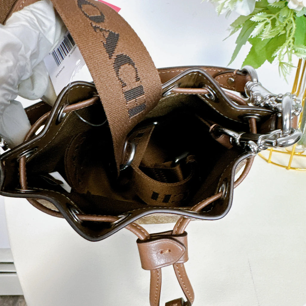 Signature In Canvas Bag IN Bucket CR145 Khaki Mini Saddle Coach