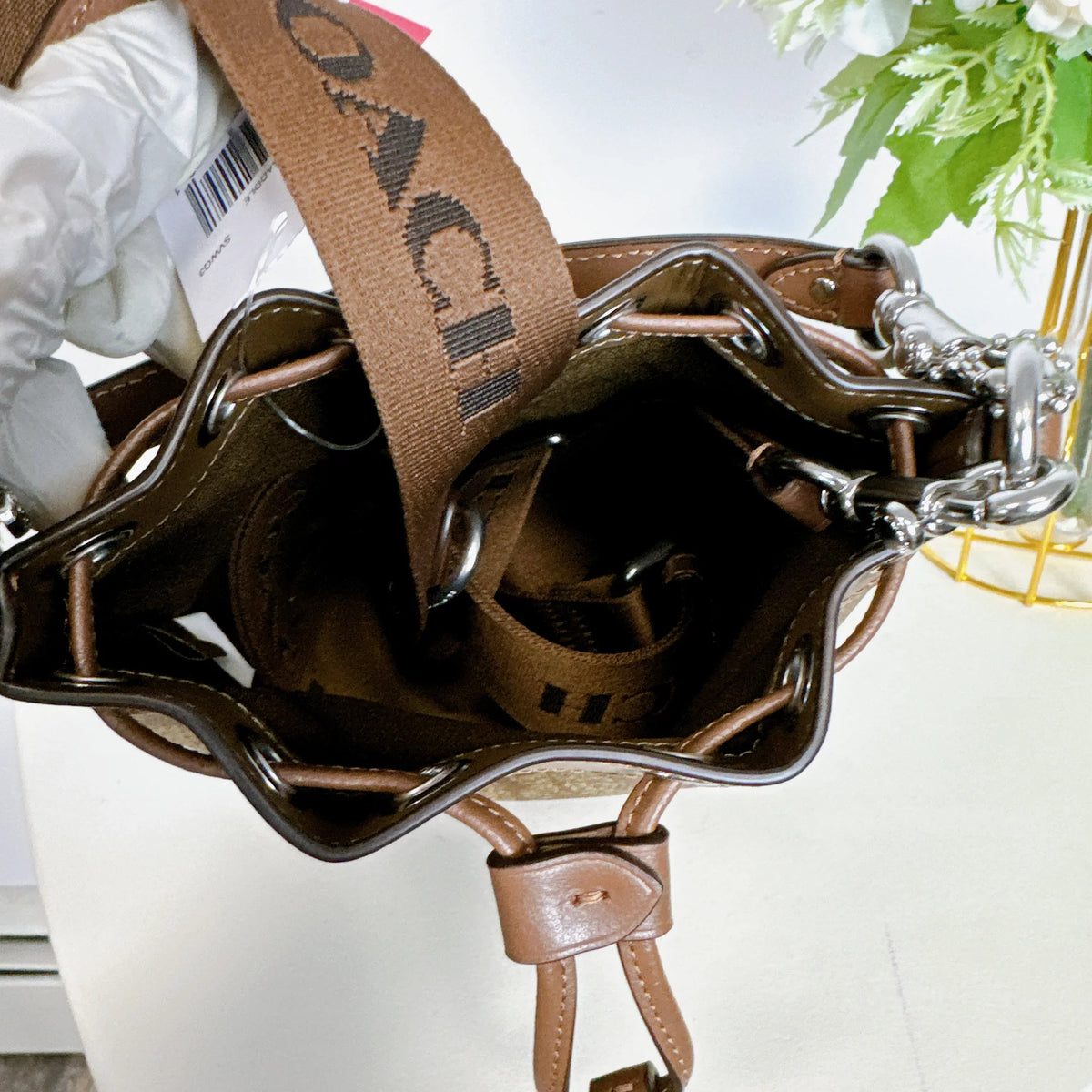 Signature In Canvas Bag IN Bucket CR145 Khaki Mini Saddle Coach