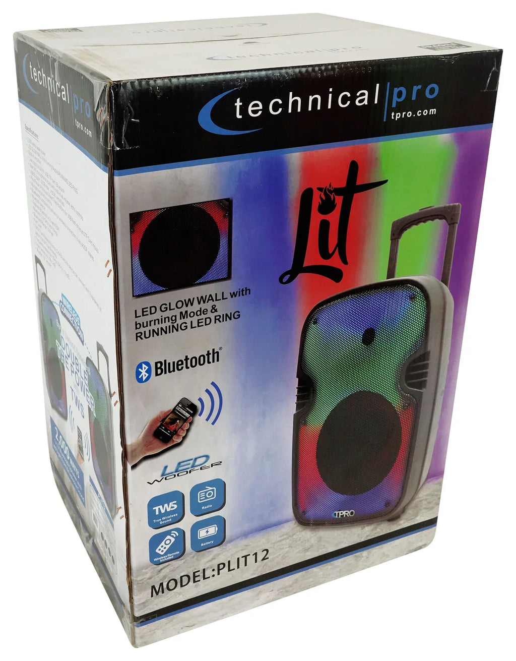 PLIT12 Pro Speakers+Wireless 12" Link+Stands Technical LED (2) Bluetooth Party