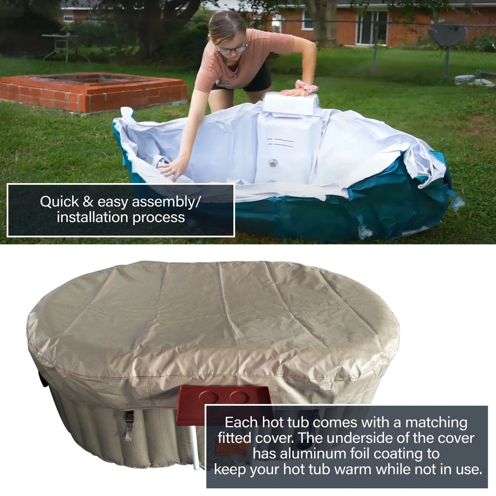 with Inflatable Tub Hot 2 145 Person Jetted Gallon Brown Cover ALEKO Oval