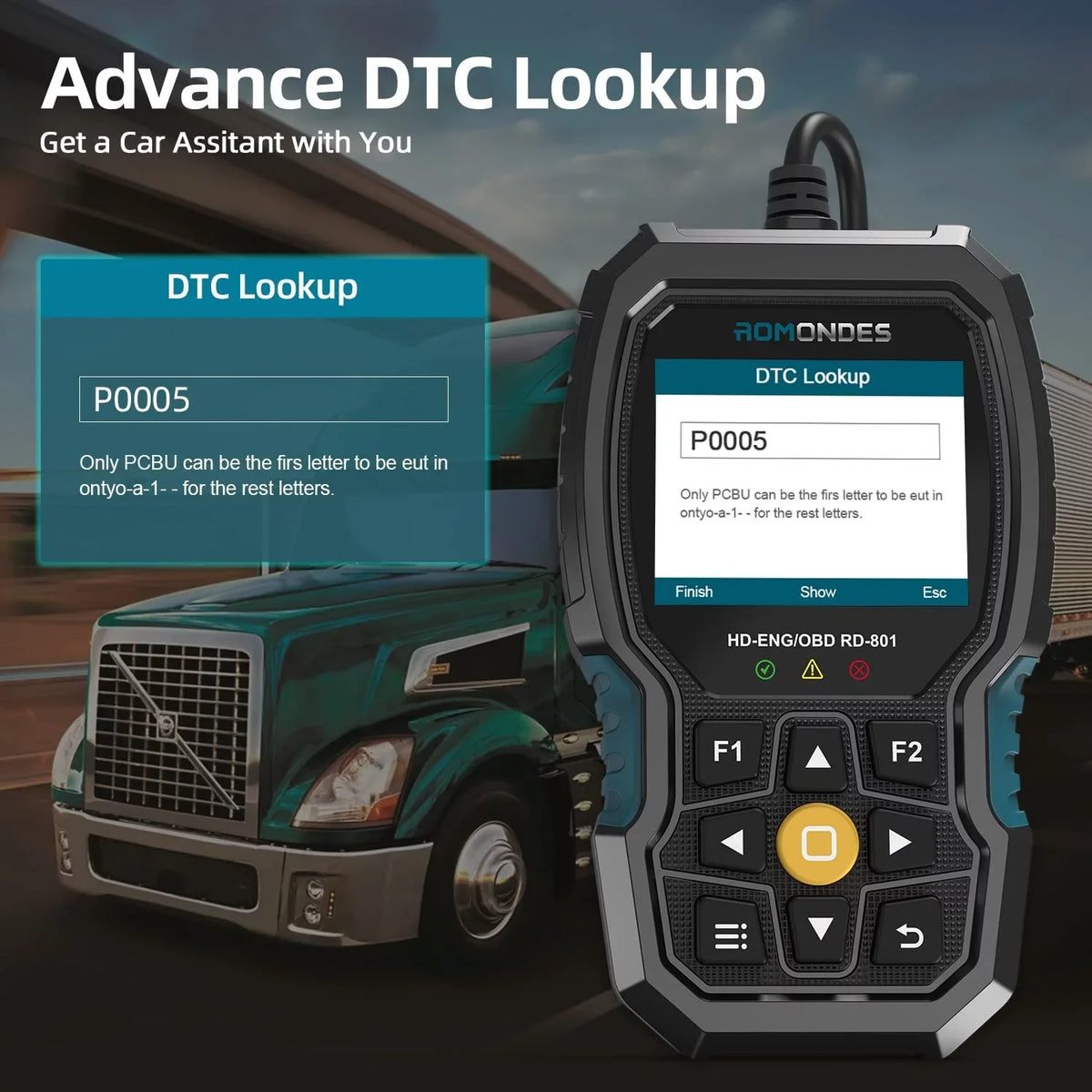 Fuso, Code RD801 1 Romondes Tool UD Auto , & for Scania, Diesel Scanner OBD Check OBD2 Truck 2 Cummins, Truck Heavy DAF Tool OBD Car Engine Diagnostic in Hino, Man, Reader HD Scan EOBD Scanner Duty