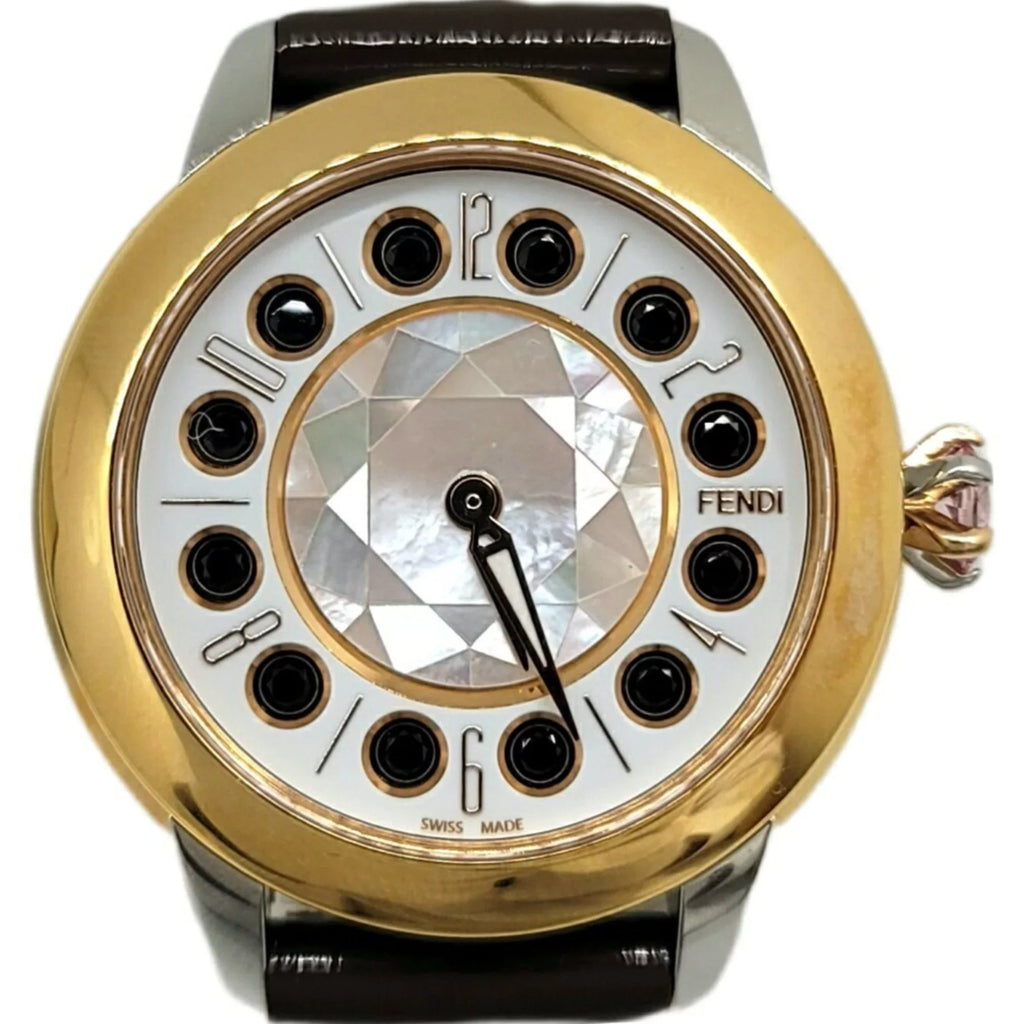 Colors Quartz Spinel Enamel 3 FENDI Eye Women's Topaz Shell Pre-Owned Brown Watch New) Black SS Fendi Fashionable Clock Shine Belt (Like