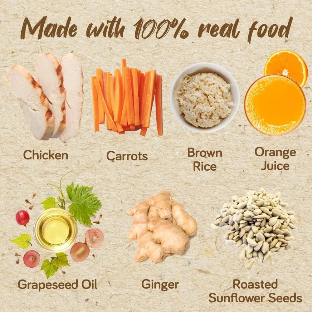 for 9.4 People Meals Chicken, & Orange (Pack Food - Fed 12) Real - of Oz Blends Carrots - Pouch Rice Brown Tube