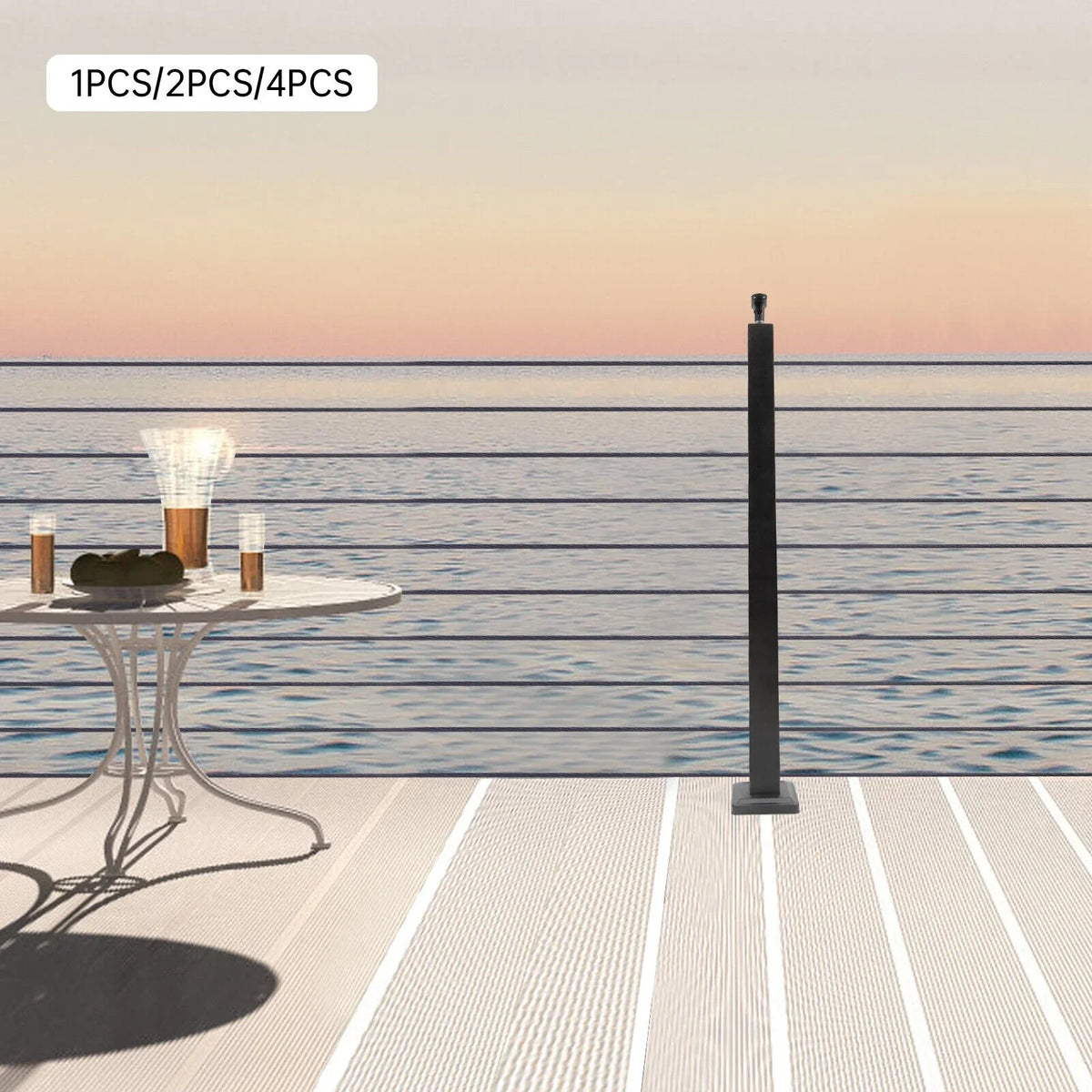 Cable Concrete Level Post Sides Deck Pre-Drilled Railing Two for Wood Steel Fence Level Stainless Square System Railing 36''x2''x2'' Post Cable