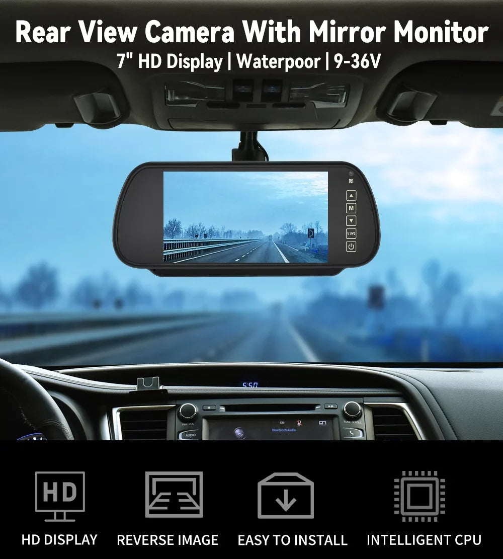 Camera Reverse Parking Plate Rear System Backup Car 7in HD Monitor License View