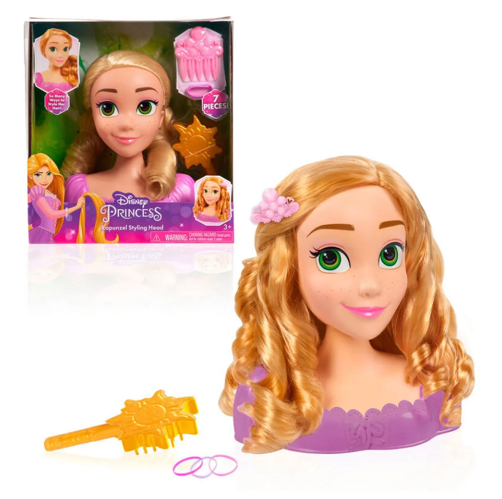 Officially for Disney Toys Princess Rapunzel 3 Pieces, Kids Styling Play, Pretend 7 Head, Licensed Ages