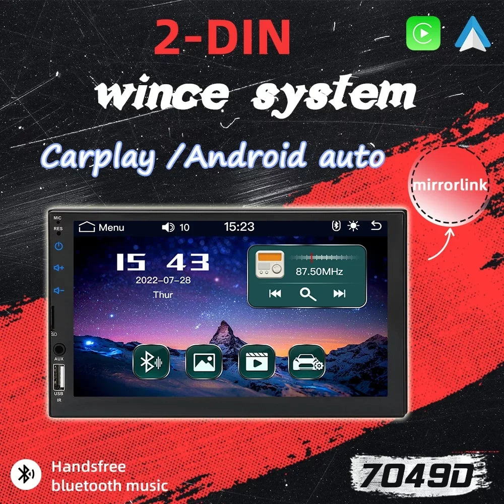 Car Touch Camera/Android 2 Screen Car for Player Din MP5 Stereo Auto/Autoradio/IOS/Bluetooth/USB/TF 7" View Rear Play with Multimedia
