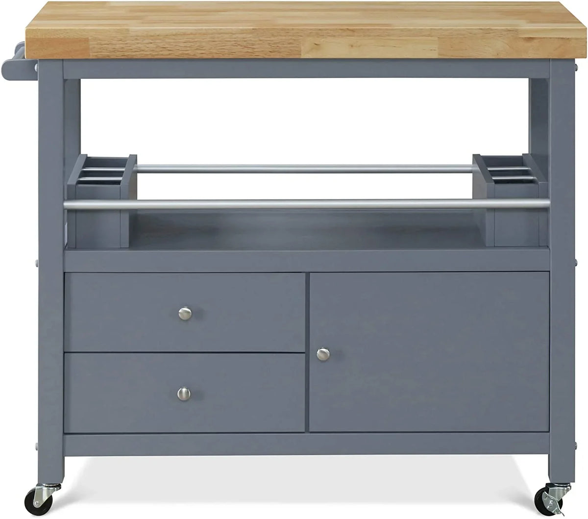 Wheels Apartment Cart Rolling Storage, With Butcher And Cabinet For Bar Portable Island Organization Block Kitchen Table, Anson Home Gray ,