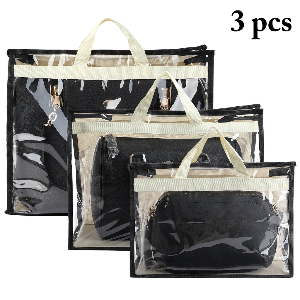 Zipper Handbags, Organizer Storage, Storage Handles for Hanging Purse Pcs Organizer Clear 3 with Closet, Cover for Purse Closet Dust Bags and Handbag