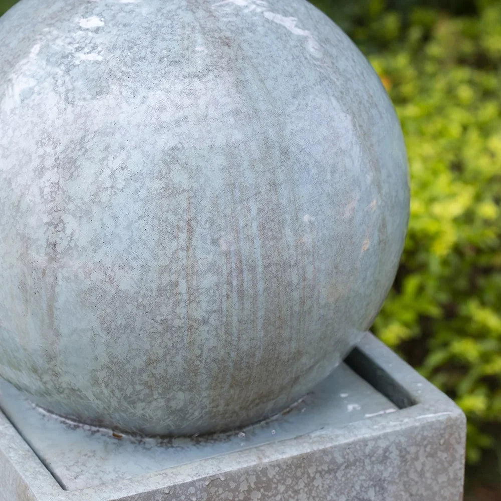 Light & with Fountain, For Feature Tall Contemporary Outdoor 13x13x44" Sphere Raindrop Deck Outdoor Garden, Patio Water Water Antique Cement/Concrete Fountain, Lawn, Blue