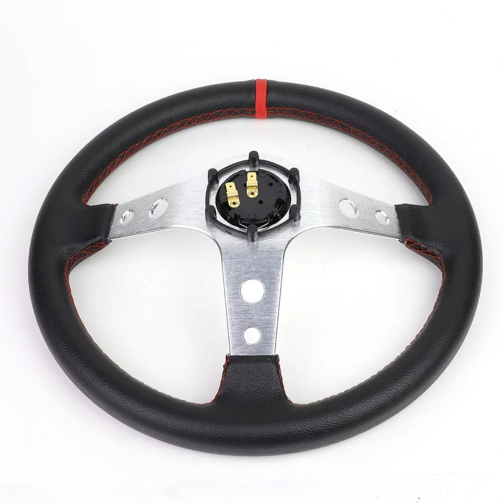 Spoke Silver Steering SW-T520-SL-RD PVC 350mm Red Stitched Wheel Racing Motoring Leather 6-Bolt DNA