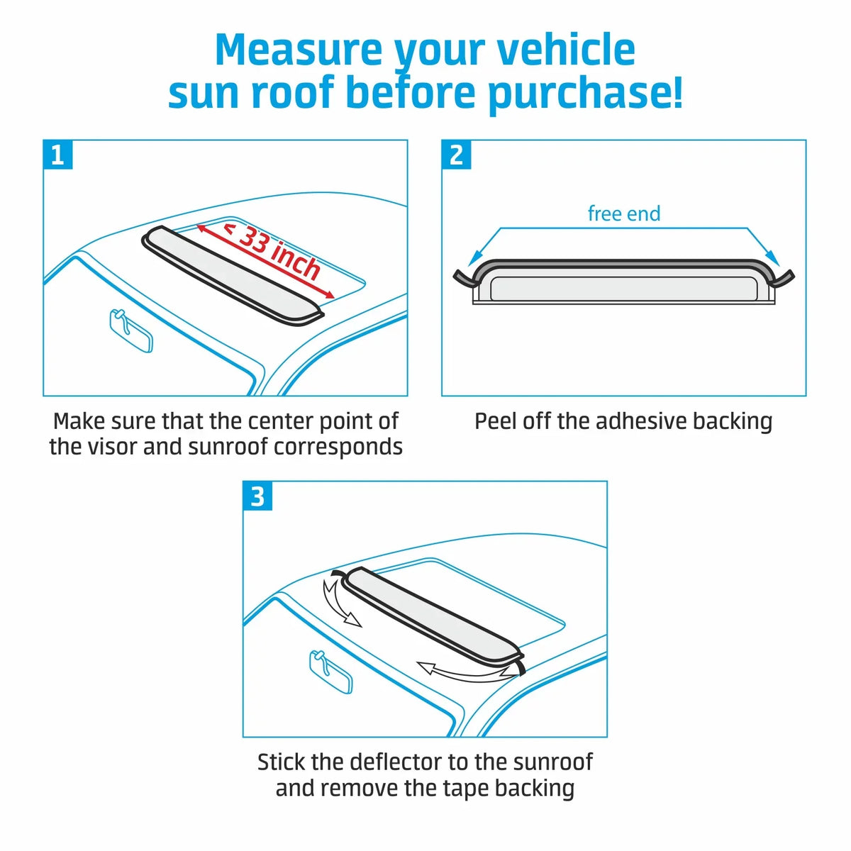 Moonroof Adhesive Sunroof, - ART - Top Wind Deflector Universal Tape-On SR01001 Guard/Rain 35.6" Shade Guard - Wind Sunroof CLIM Profile Guard Low Visor Roof Visor Durable Incredibly Moonroof